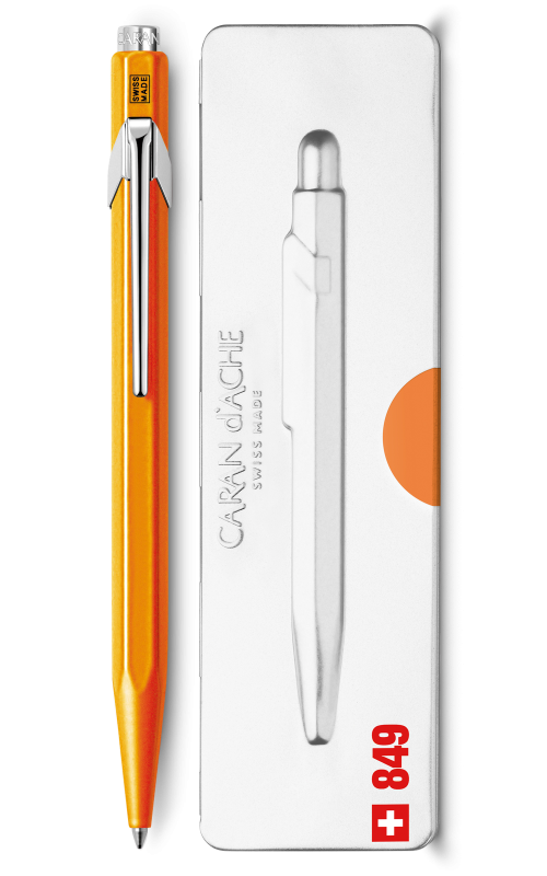 Caran d'Ache 849 Orange Ballpoint w/Tin Case