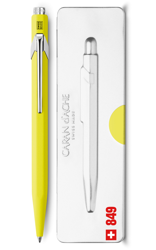 Caran d'Ache 849 Yellow Ballpoint w/Tin Case