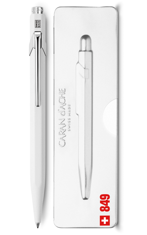 Caran d'Ache 849 White Ballpoint w/Tin Case