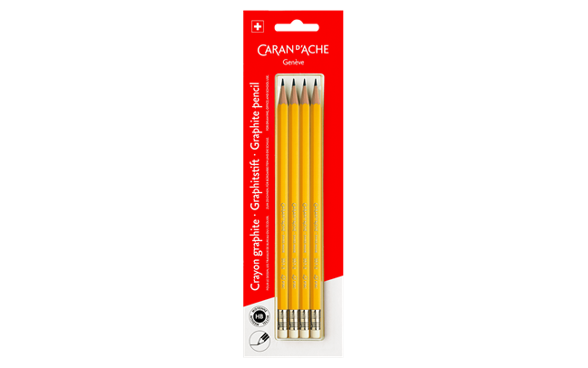 e set de 4 crayons graphite hb avec gomme caran d ache detail0 0